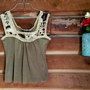 Anthropologie Lace Velvet Shell